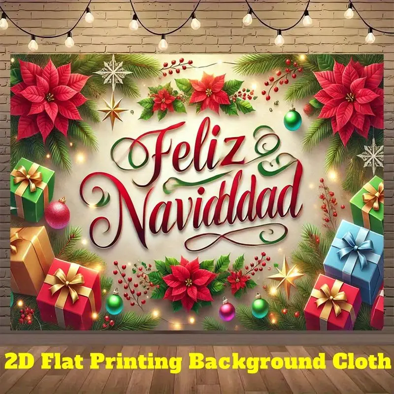 VIKAMA Jolly Saint Nicholas Snowman Noel Tree Gifts Backdrop Banner Festive Wall Mural Living Room Decor Soft Durable Cozy Retro