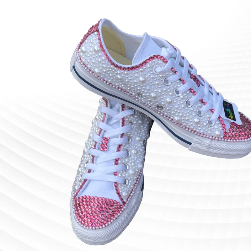 Multicolor high-top rhinestone canvas shoes sports walking comfort shoes handmade rhinestone ribbon vulcanized shoes 35-46