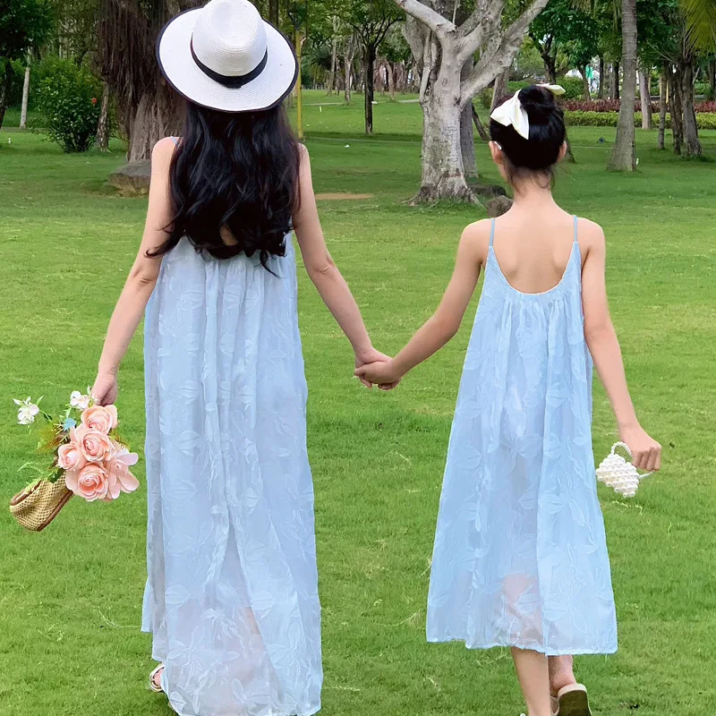 

Summer 2025 Matching Mother-Daughter Dresses Beach Vacation Backless Long Dress Outfits for Women & Girls