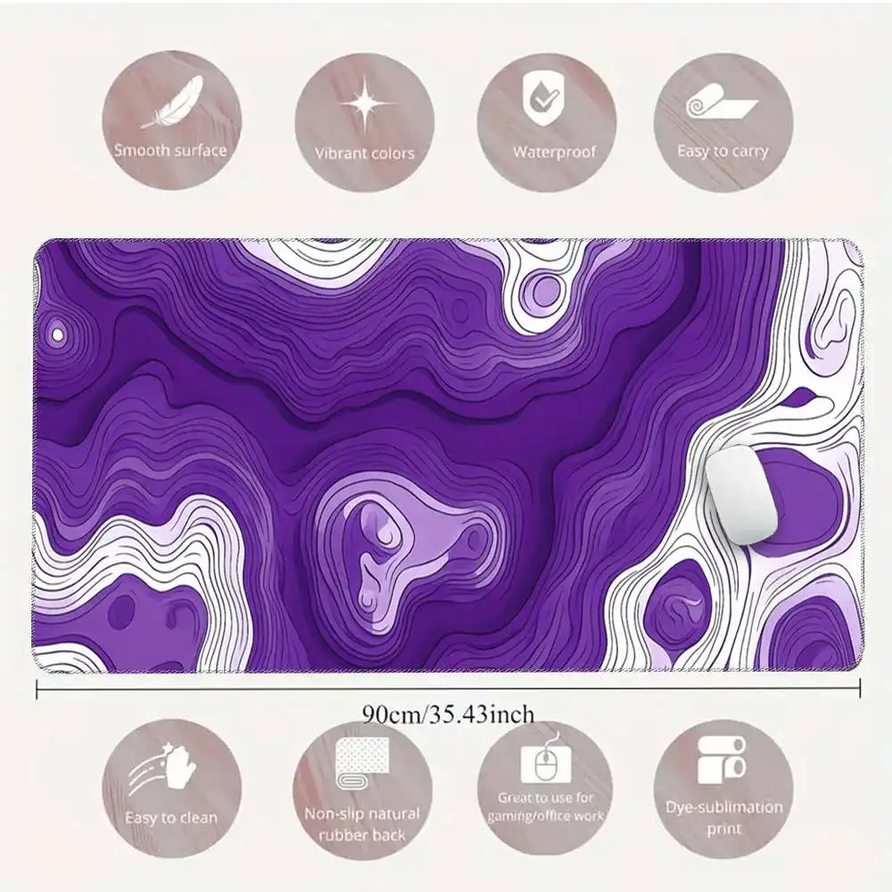 Vibrant Purple Topography Desk Mat Extra Large Non-Slip Rubber Gaming Mouse Pad for PC Office