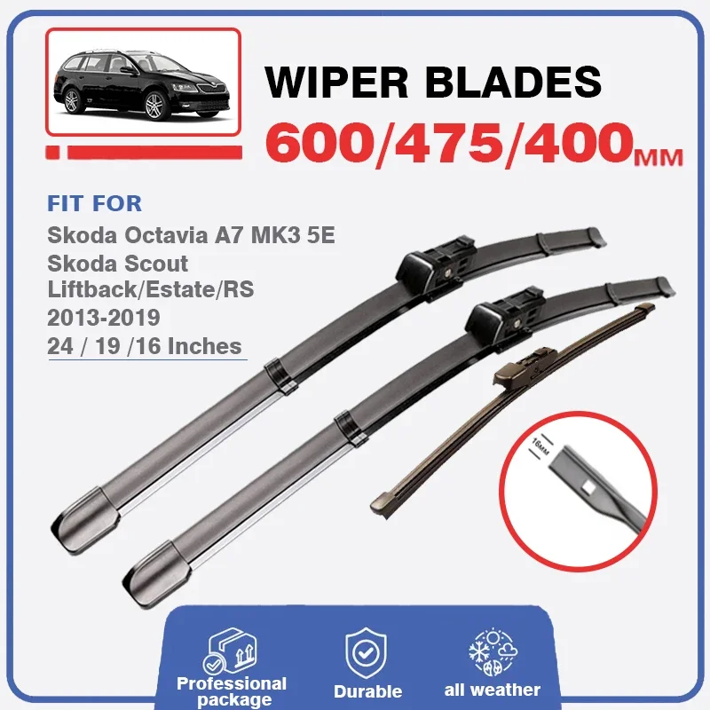 Car Front Rear Wiper Blades for Skoda Octavia 3 A7 5E MK3 2013-2019 RS Accessories Windscreen Window Windshield Glasses Stickers