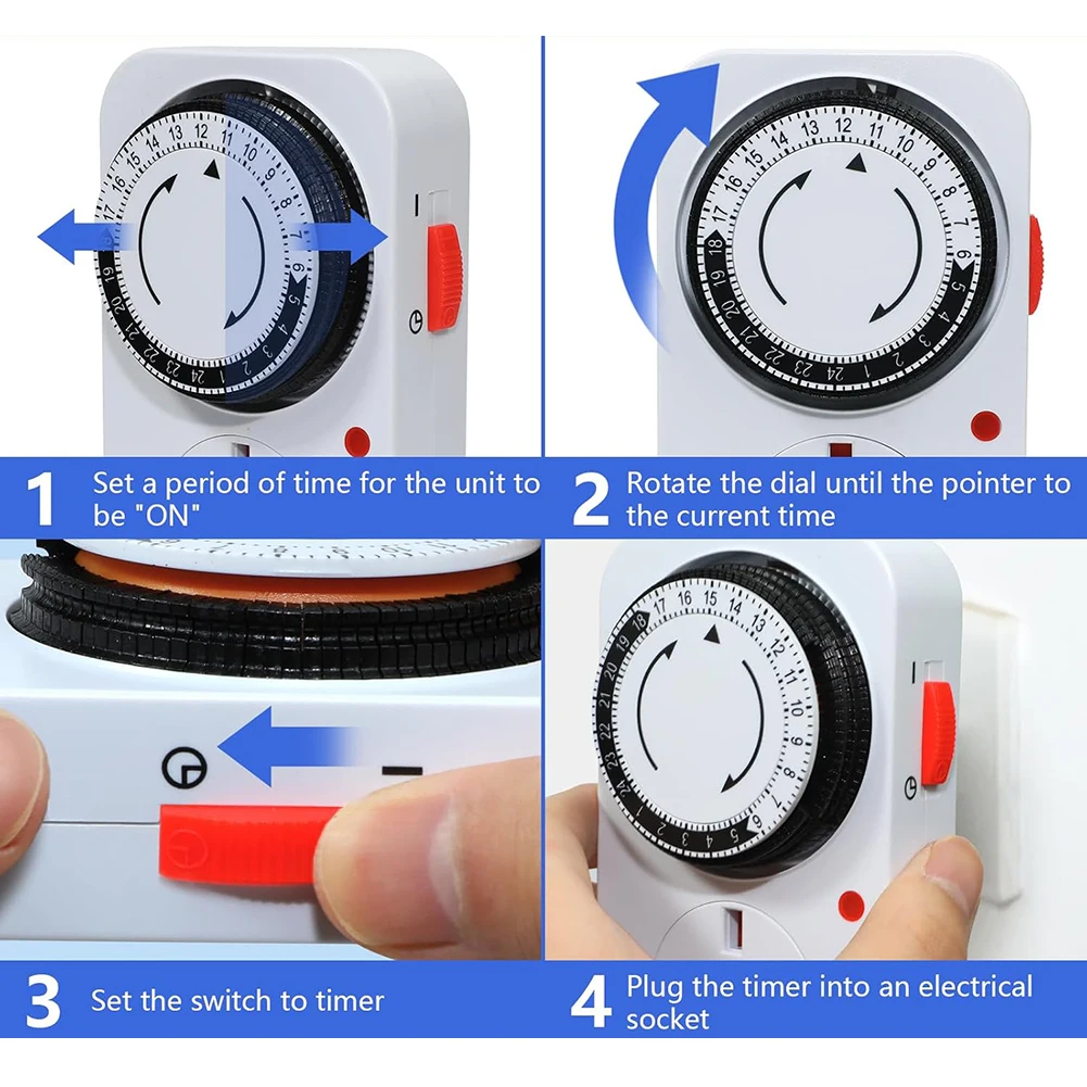 2 Pack 24 Hour Mechanical Timer Switches with Manual Pin Adjustment for Lights and Small Appliances Delay Timer