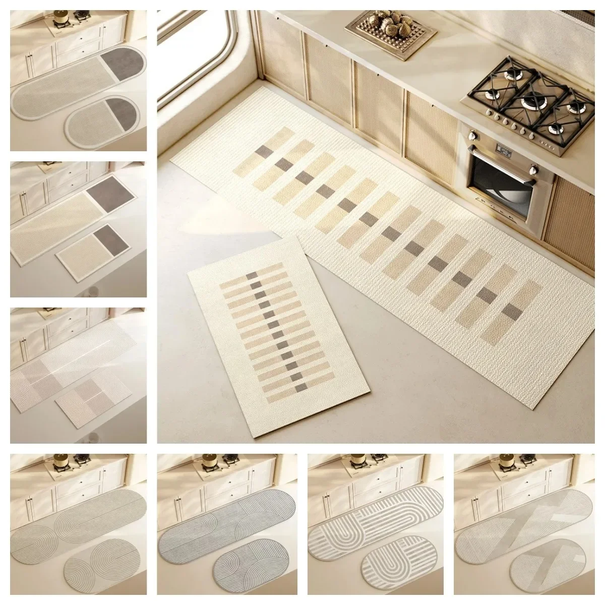 

Kitchen Floor Mat Pvc Leather Waterproof Carpet Non-slip Oil-proof Foot Mats Long Rug Home Decoration Beige 주방바닥매트 שטיח למטבח
