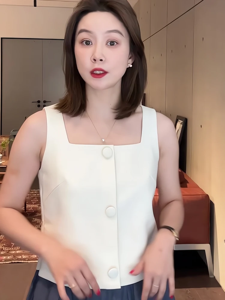 

Модный цветной кардиган на одной пуговице, дышащий, приятный к телу, безрукавка в корейском стиле, лето 2025