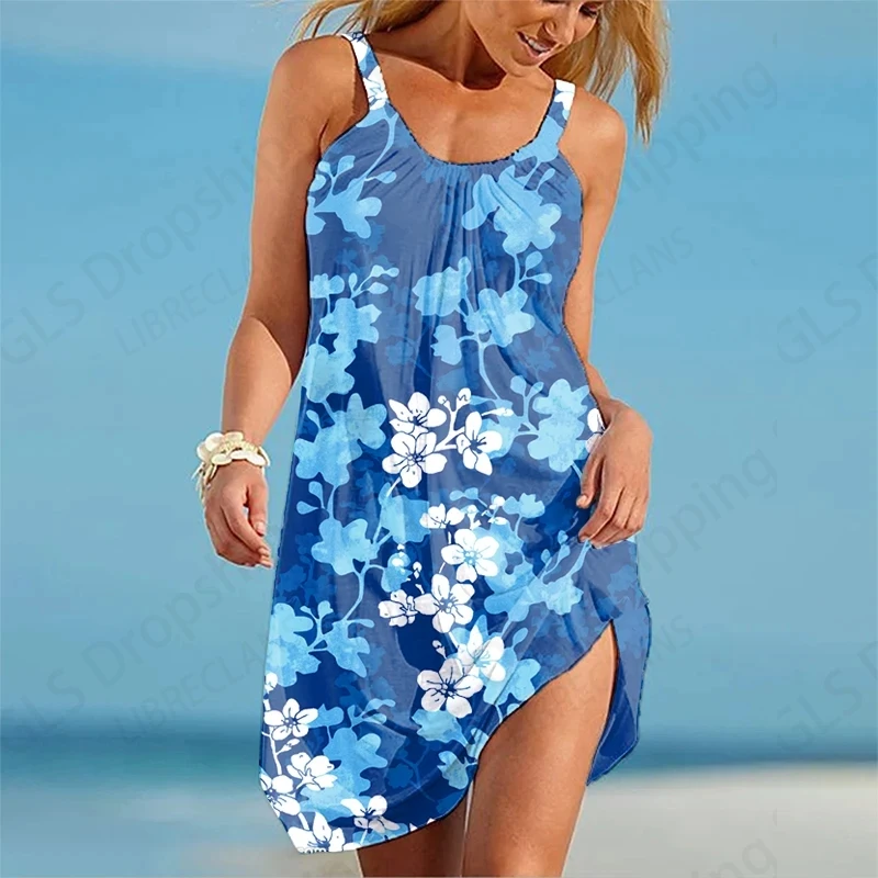 Floral 3d Sleeveless Beach Dress Women Fashion Bohemian Mini Strap Dresses Party Evening Elegant Casual Gradient Sundress