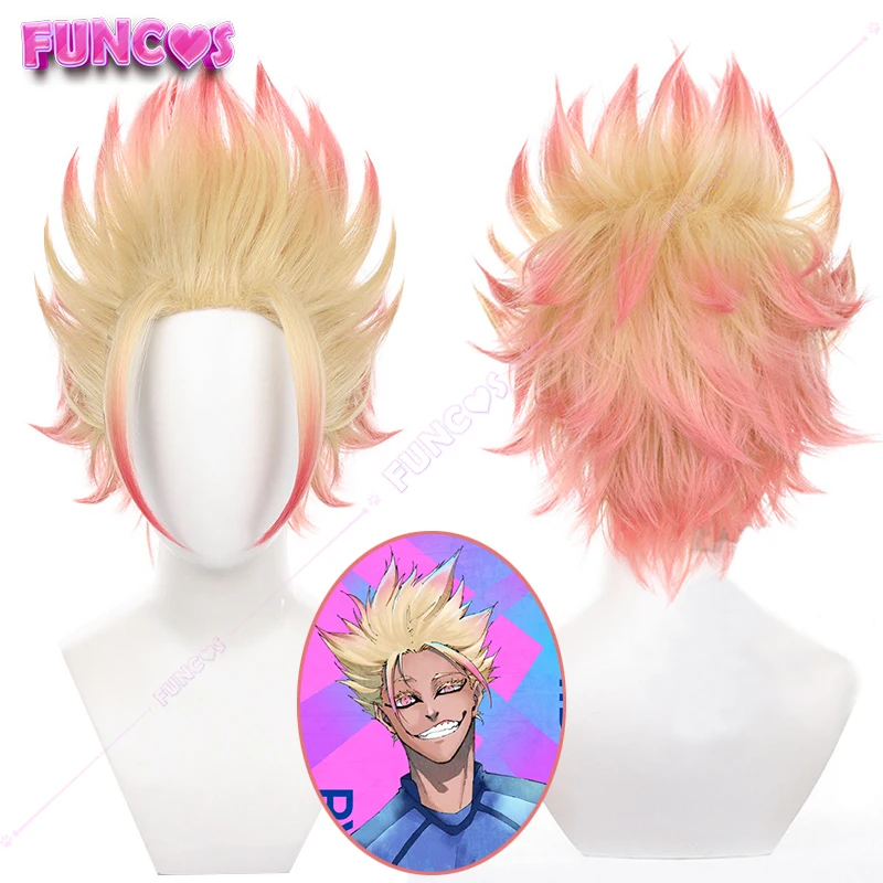 Anime Blue Lock Ryusei Shido Cosplay Wig Gradient Hair Paris X Gen Gold Pink Short Wig Heat-resistant Fiber Rose Cap Free Net