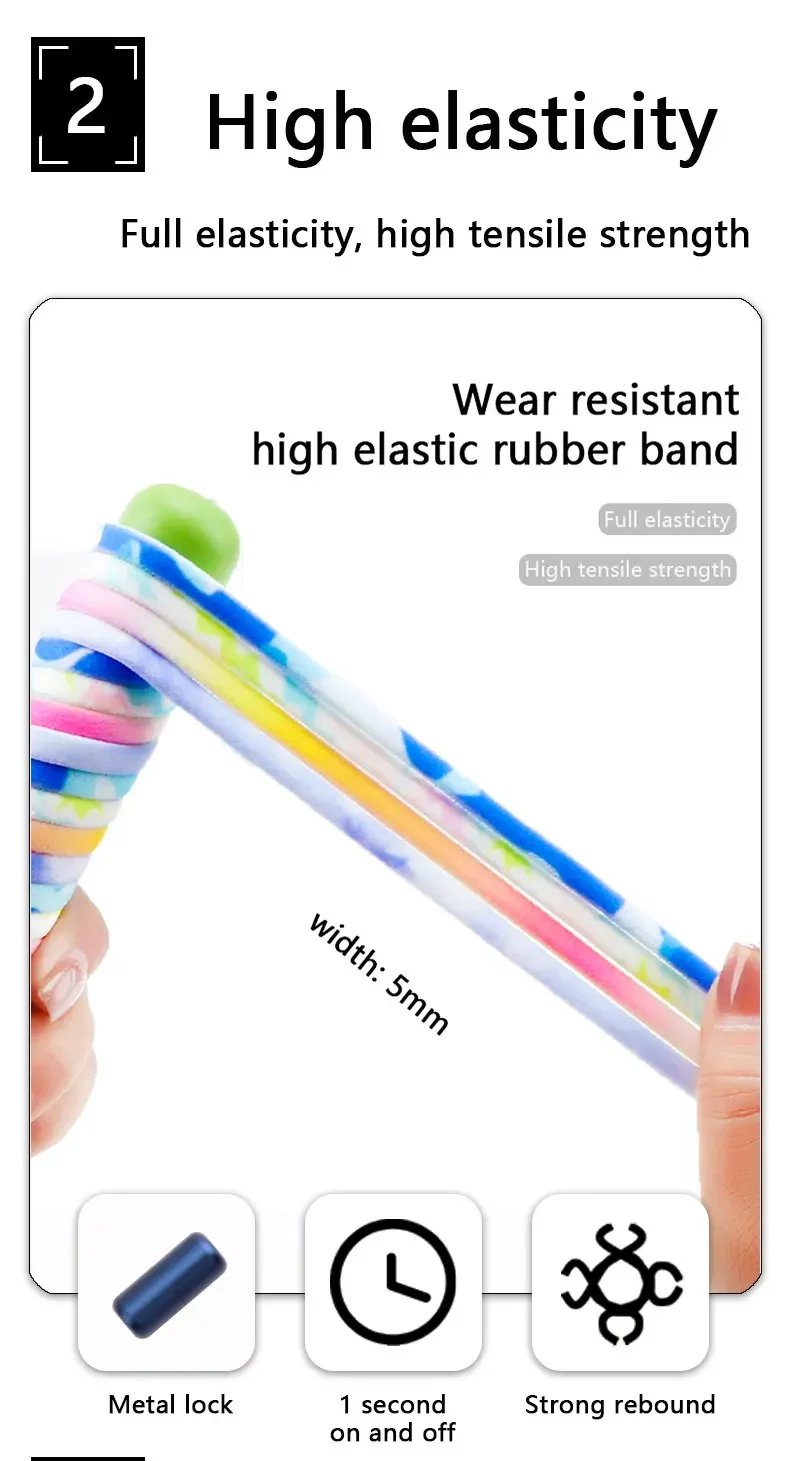 Flache, elastische Schnürsenkel ohne Binden, mit Farbverlauf und Stretch-Effekt, mit Aluminium-Kapselverschluss für Kinder-, Erwachsenen- und Sneaker-Schuhe – Detail 5