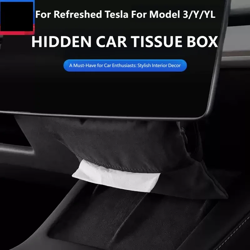 For ‌Refreshed Tesla Model YL/Y/3 2025 2026 Hidden Tissue Holder Box Seat Back Console Flocking Storage Bag Car Accessories