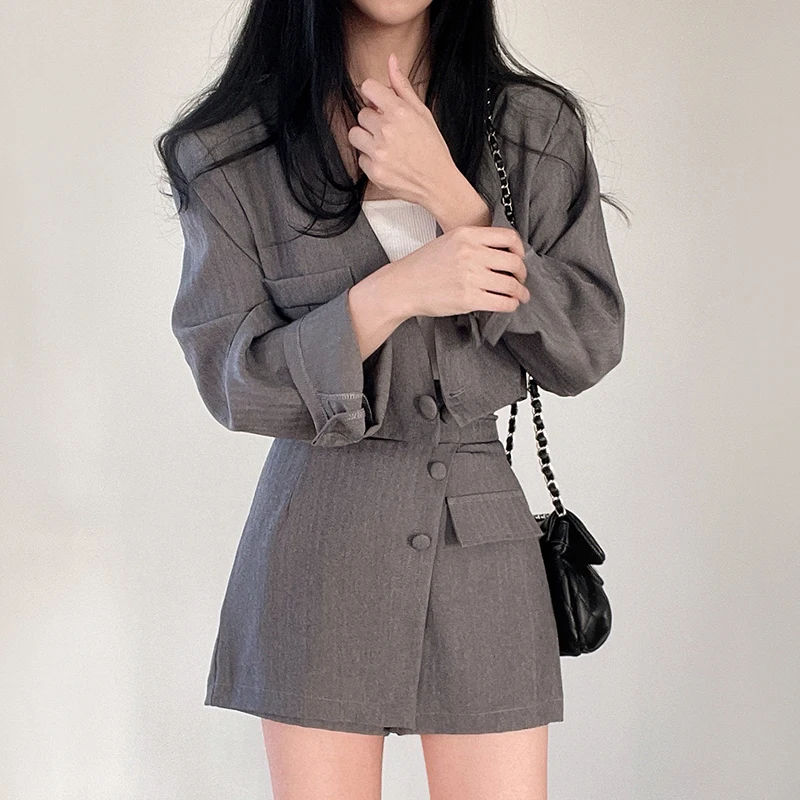 

Chic Summer Vintage ort Sve Long Coat And High Waist Slim Fit f Body Skirt Set Faionable Cotton Blend Workwear