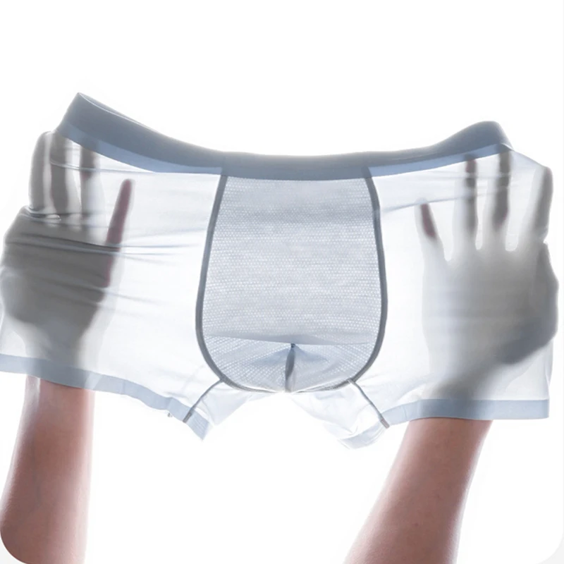 Men's Ice Silk Cool Thin Boxer Shorts Summer Seamless Light Underwear Breathable Quick Dry Underpants Sexy U Bulge Pouch Panties