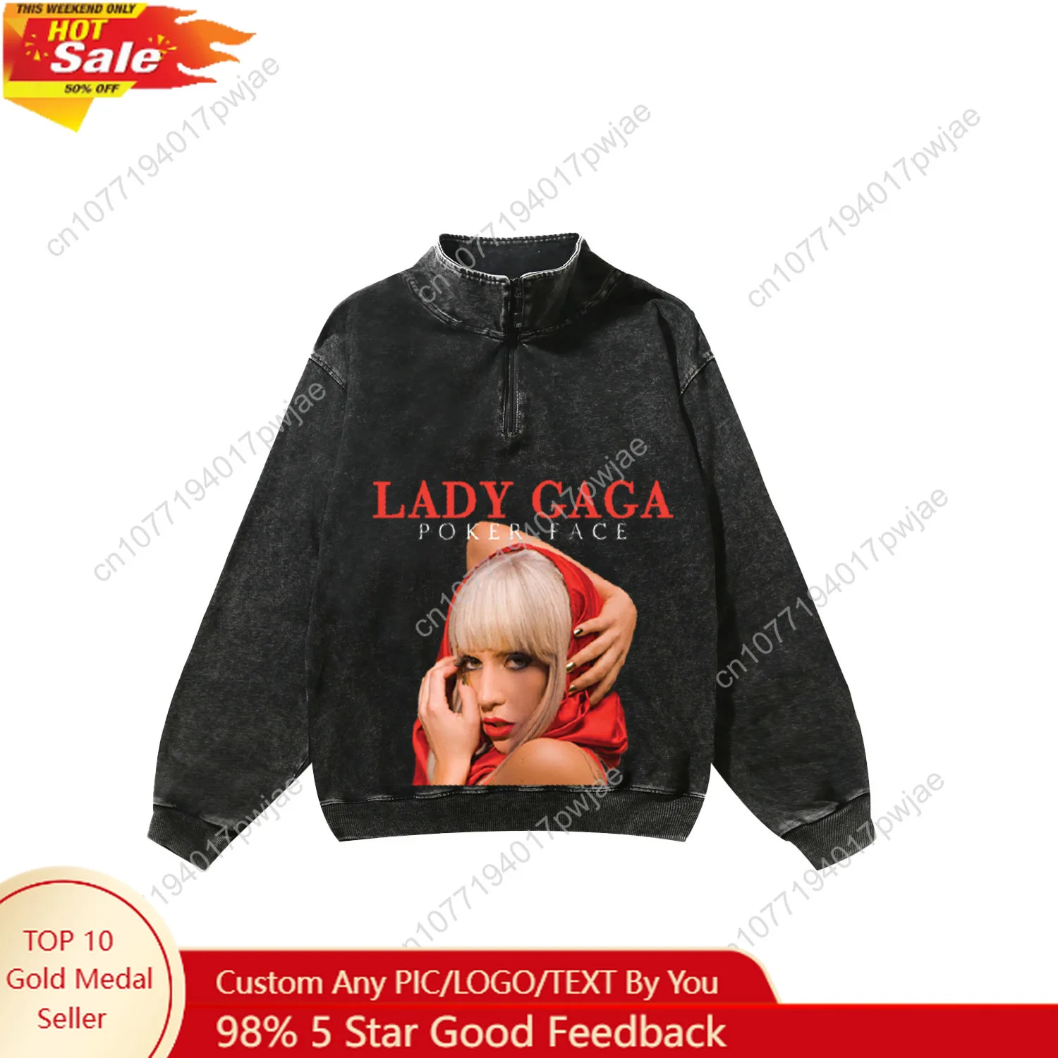 

Lady Gaga Singer Custom Retro Sweatshirt Mans Womans Half Zipper Vintage Sweat Shirt Photo Custom Made Tops