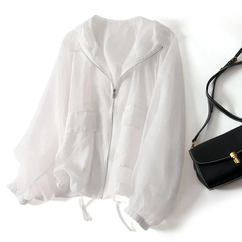 Lightweight Breathable Sun Protection Clothing Coat For Women Summer Spring Loose Jacket Top Women Hooded Drawstring Windbreaker