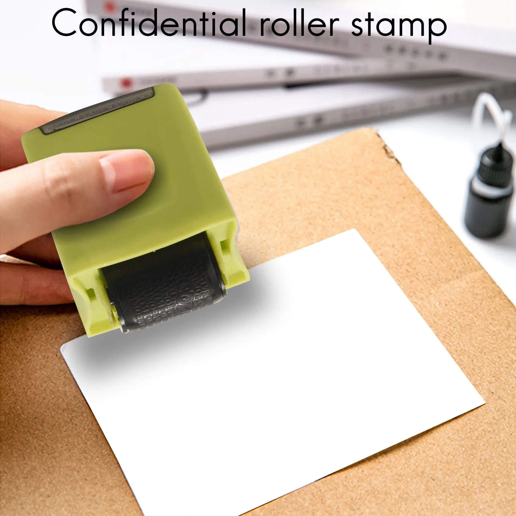 2 Stuks Identiteitsdiefstal Preventie Stempel Identiteitsbewaker Roller Stempel Breed Rollende Veiligheidsstempel (Geel En Groen L En M)