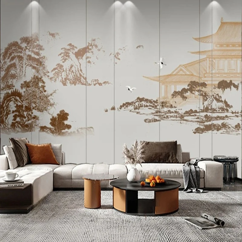 Benutzerdefinierte chinesische abstrakte Tinte Landschaft Wandbild 3D Home Decor Hintergrundmalerei für Wohnzimmer Schlafzimmer Heimwerker