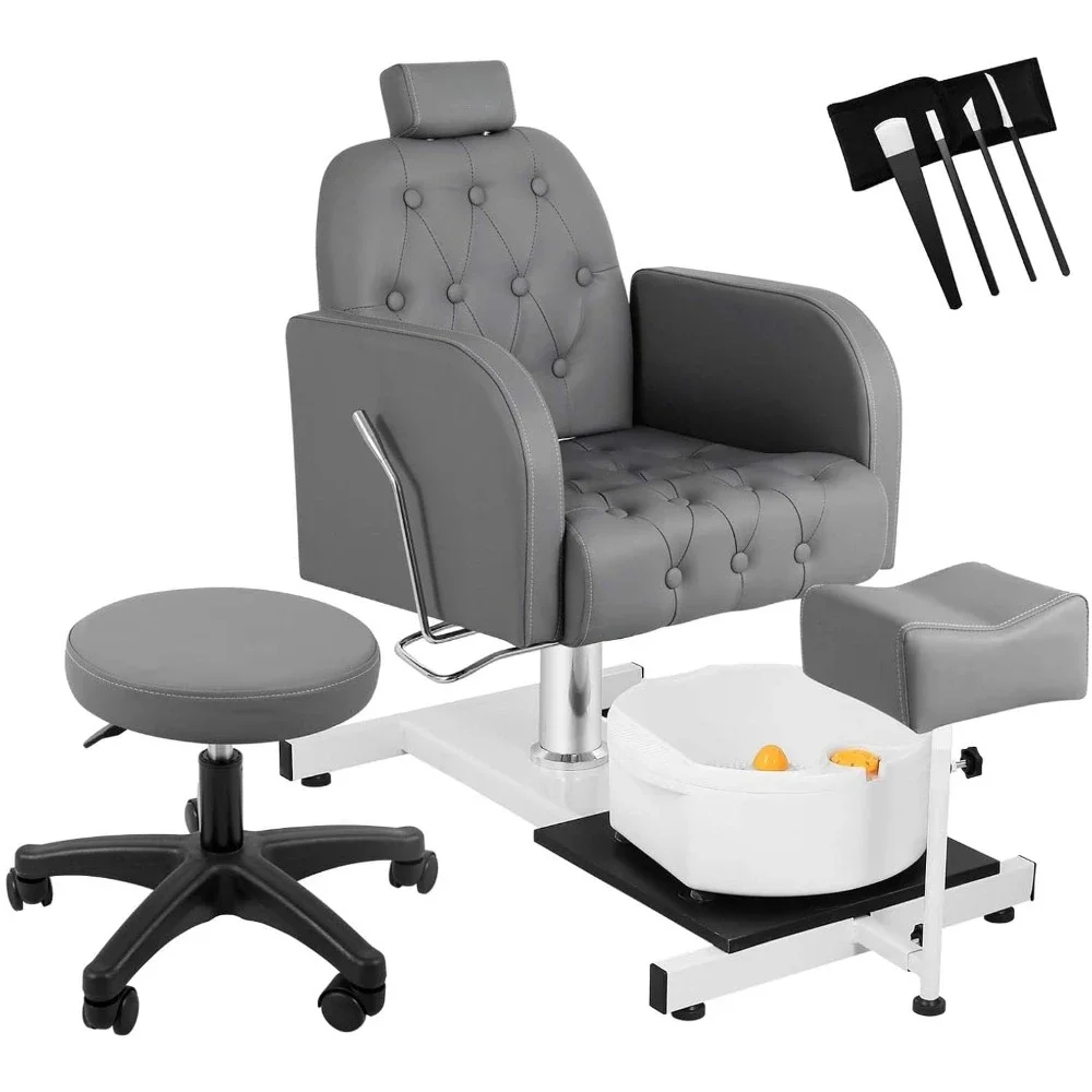 

Reclining Pedicure Chair with Foot Massage Basin & Stool, Hydraulic Adjustable Pedicure Chair, 360° Rotation Pedicure Chairs