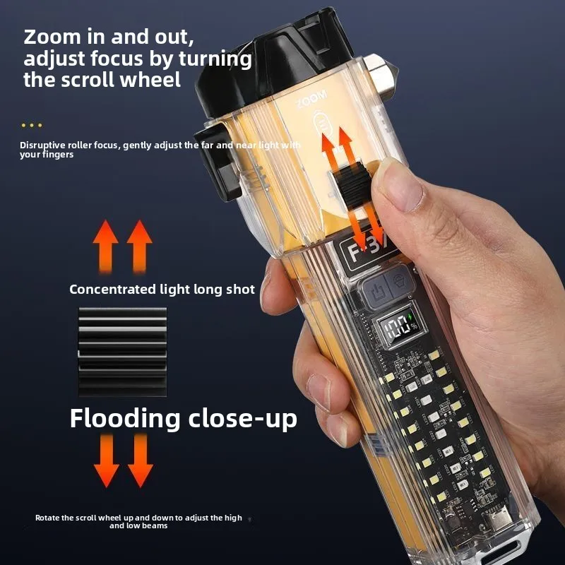 Multifunctional laser strong light charging super bright car safety hammer broken window escape emergency light