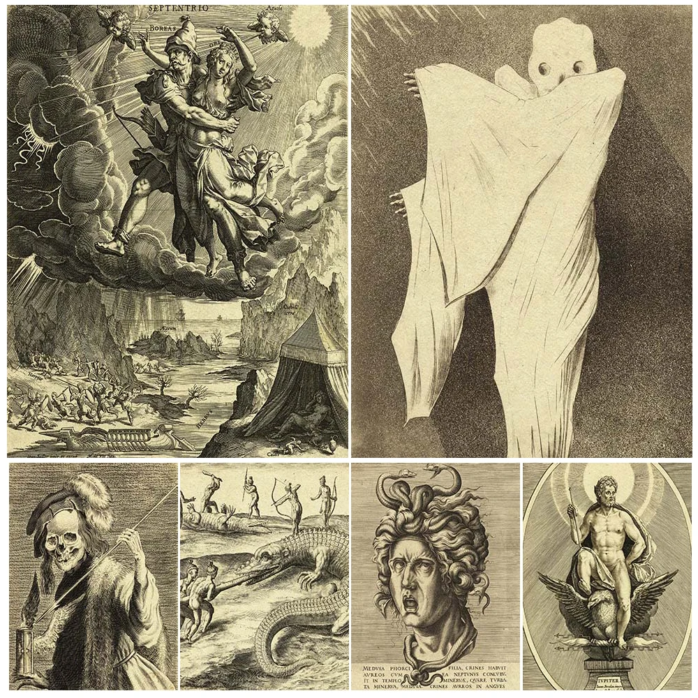 

Medusa Head And Ugly Witch,Wall Art Canvas Print Painted Devil & Alchemist Pagan Wicca Art Poster Print Home Decoration Unframed