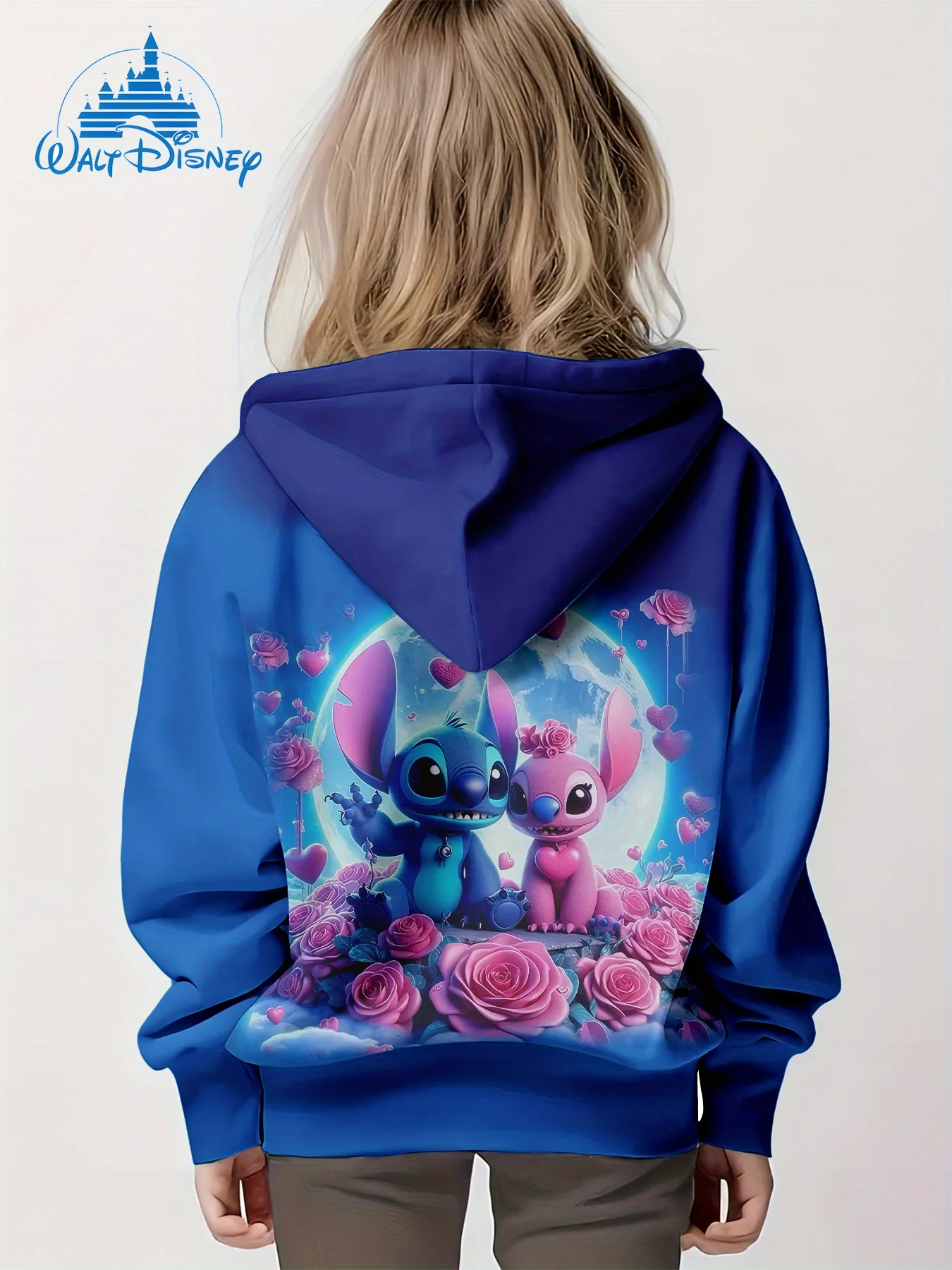 سويت شيرت بغطاء للرأس متعدد الاستخدامات للأطفال، طباعة رومانسية من Stitch Angel، بلوزة للأطفال للجنسين لجميع المواسم، مثالية للملابس الخارجية