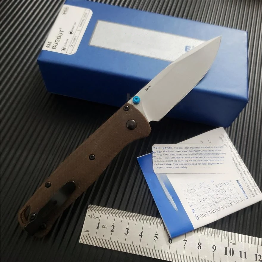 BM 535 Bugout Combat Tactical Folding Knife S30V Satin Blade Flaxen Handle Outdoor Hunting Knife EDC Camping Pocket Knives