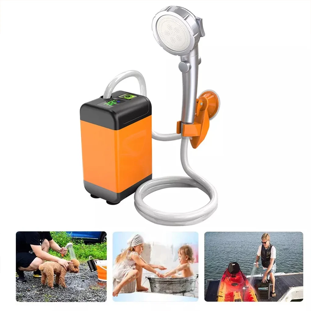 

Portable Camping Shower LED Temperature Dispaly Electric Camping Shower with Pump 6000mah Garden Travel Car Wash