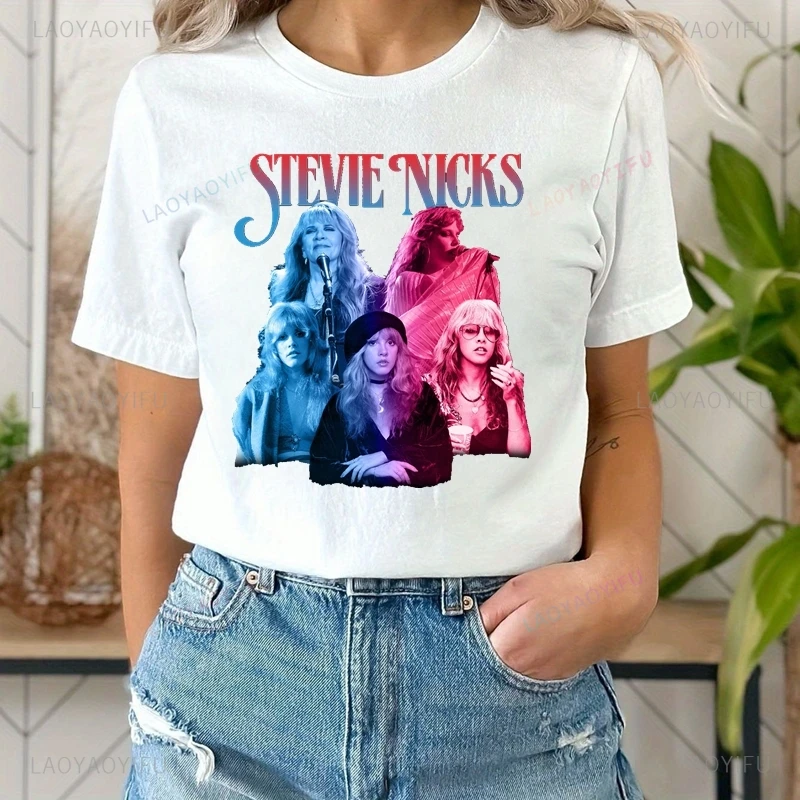 Stevie Nicks Classic Poster Print Shirt, Women's Everyday Casual Streetwear, Spring/summer 0 Neckline Top Fashion Cotton T-shirt