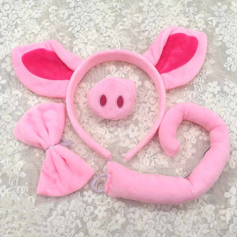 Cute Cartoon Plush Pig Hair Band Creative Pink Pig Ears Headband Halloween Cosplay Role-playing Toys Accessories Set