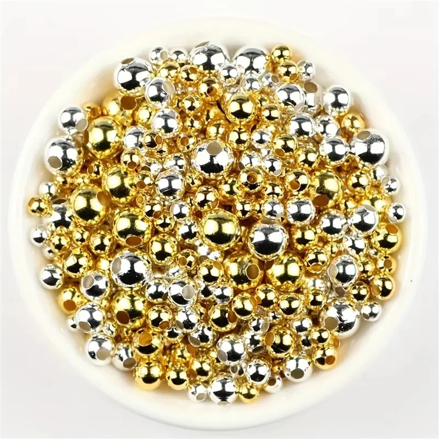 Metal Silver plating Gold Color beads 2 3 4 6 8mm Round Iron ball bracelet Spacer Loose bead for Jewelry making DIY Accessories