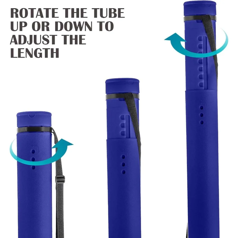 أنبوب ملصق أزرق من JJRING من 25 إلى 40 أنبوب حامل تخزين الملصقات القابل للتمديد مع حزام حمل لخريطة التمرير المخطط والأرشيت