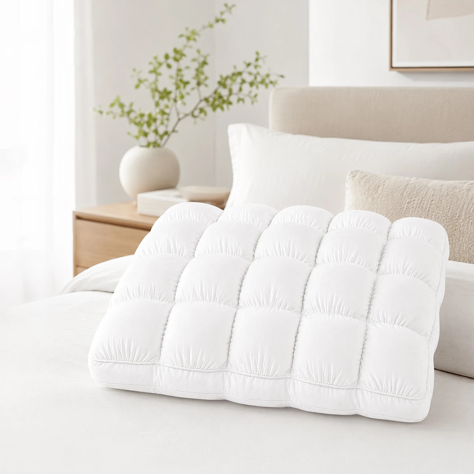 Puff Pillow Guest Room Cloud Bread Puff Pillow Fluffy Quilted Dome Down Alternative Fill Nylon Shell Hotel Style Soft Pillow