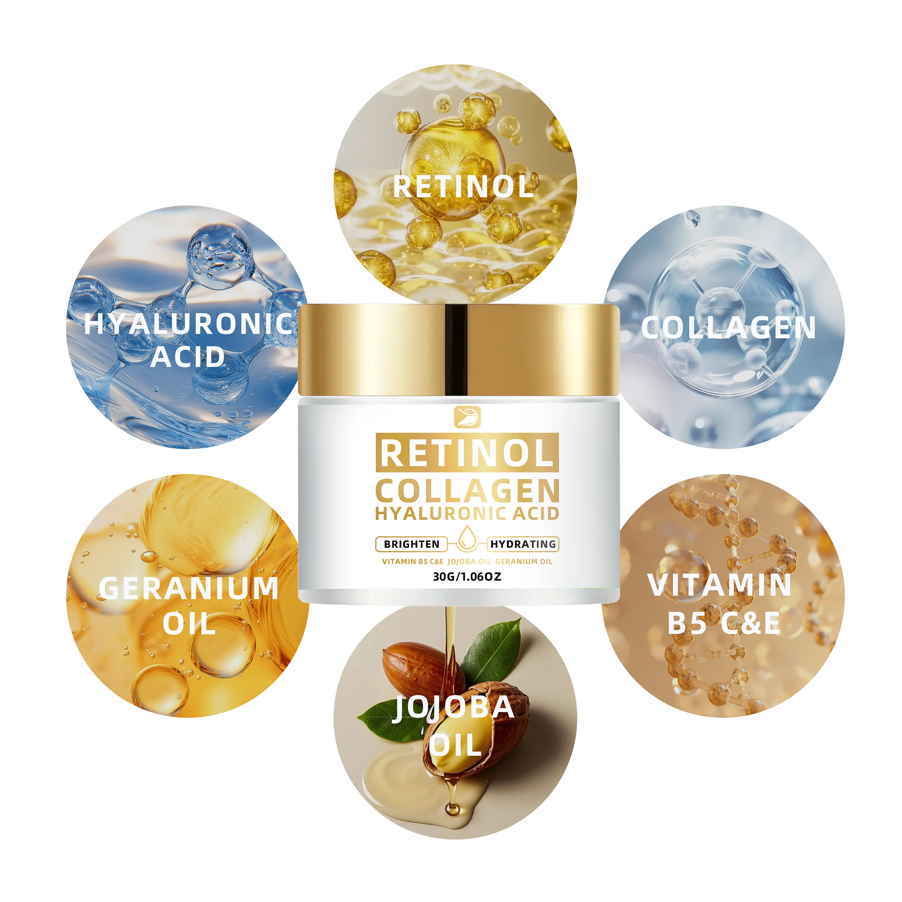 Ottilavie Retinol Collagen Hyaluronic Acid Cream - Moisturize, Lift & Moisturize, All Skin Types, Unisex, Face/Neck/Body, 1.76OZ