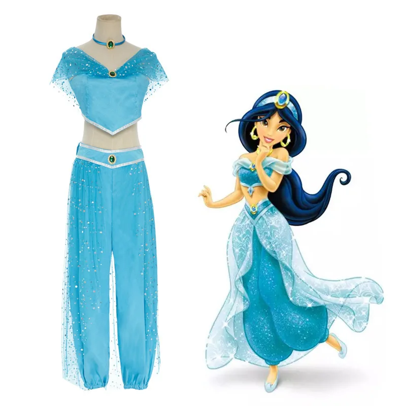 Women Princess Outfit Jasmine Ball Gown Dress Aladdin Cosplay Costume For Adult Stage Costumes Carnival Party Clothes Large Size