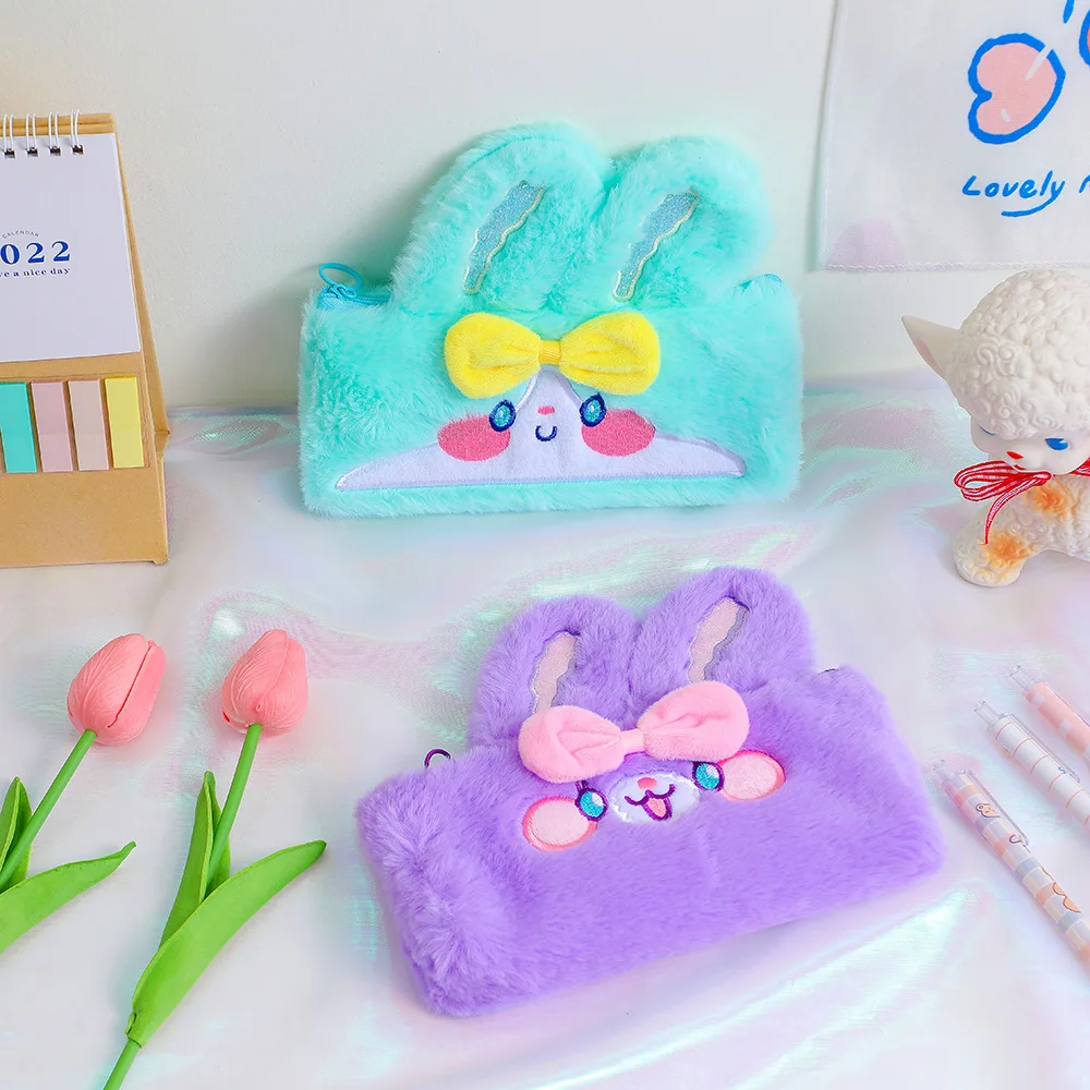 Cute Plush Cartoon Rabbit Handheld Bag Girl Pink Square Storage Bag Student Pencil Storage Bag