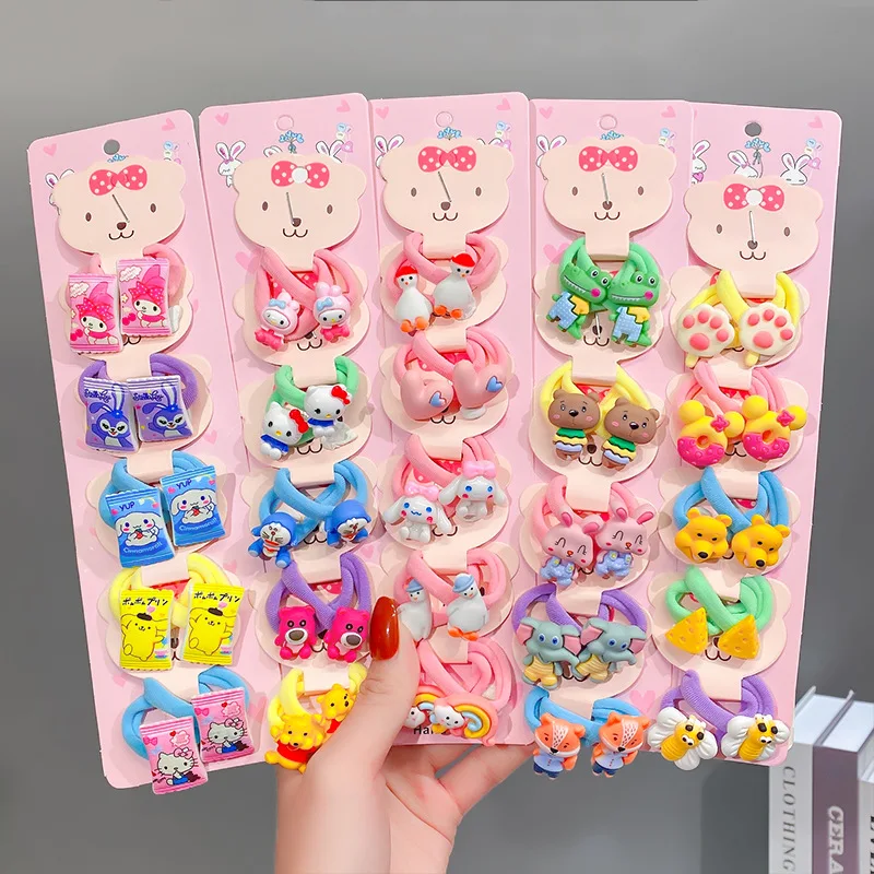 10Pcs/Set Cute Cartoon Elastic Hair Bands Girls Hair Accessories Children Ponytail Holder Scrunchie Kids Headband Ornaments Gift