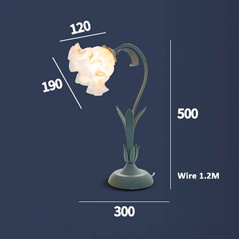 Lampe décorative en verre acrylique rose, style rétro américain, lampe de chevet de chambre à coucher, plante LED rurale française, lampe de bureau à fleurs vertes