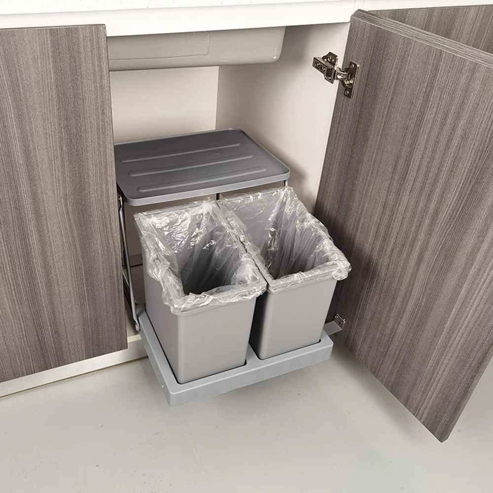 

Kitchen Under Sink Cabinet Trash Can, Open Door Sink Sorting Trash Can, Embedded Hidden Compartment Plastic Trash Can