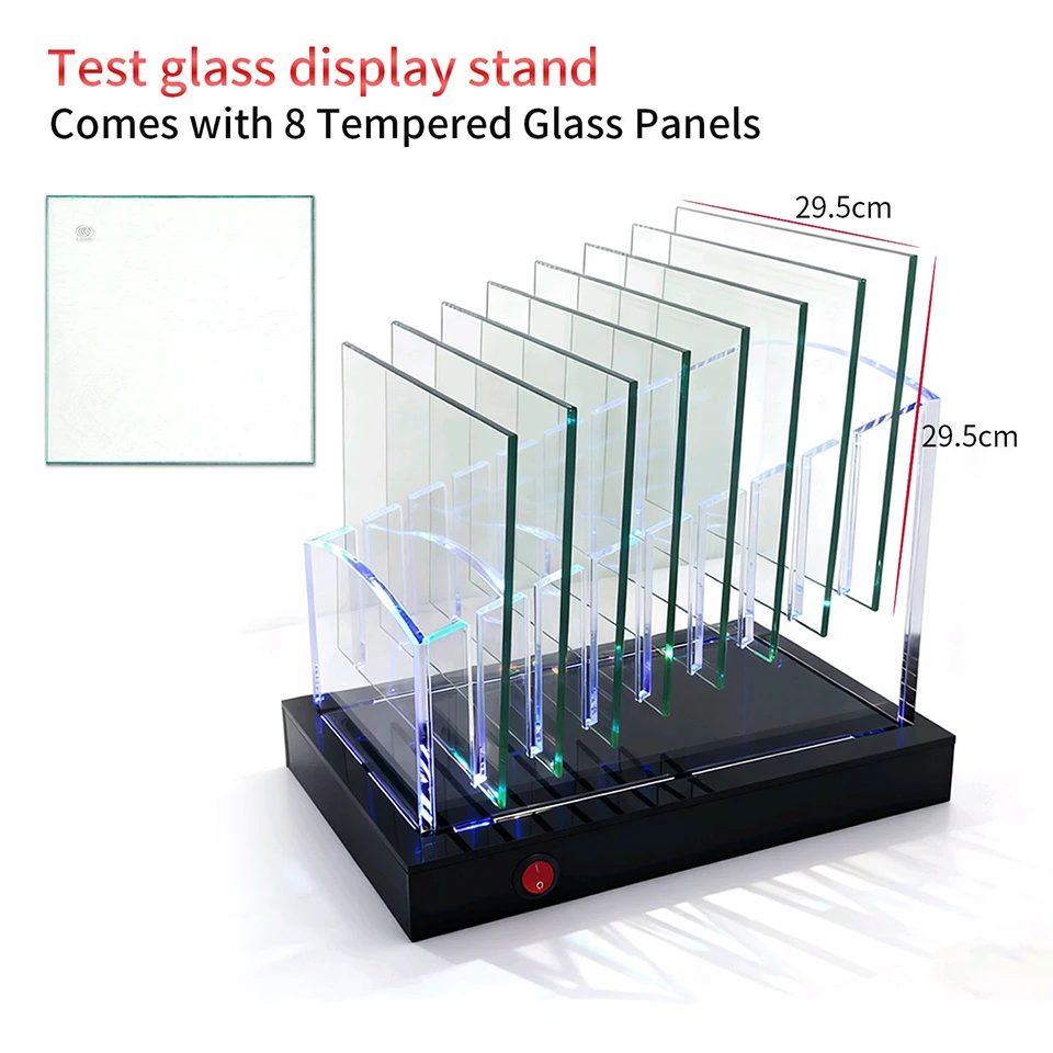 8-Slot Acrylic Display & Storage Rack with LED, Car Window Tint Solar Film Sample Stand, Test Glass Holder with 8 Panels ST-A43