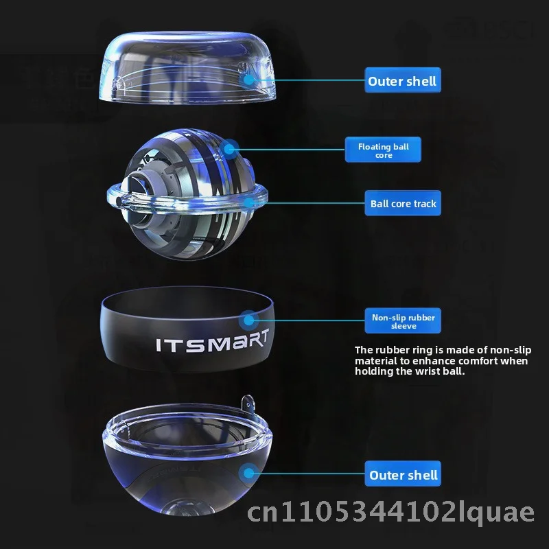 

Светящийся шарик на запястье ITSMART, декомпрессионное оборудование для фитнеса, мяч для рукоятки, самозапускающийся с пластиковым корпусом, металлический сердечник для
