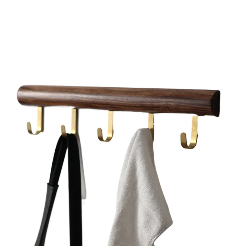 

Solid Wood Clothes Hook Punch-free Brass Row Hook Long Wardrobe Entrance Coat And Cap Behind The Door Wall Hook