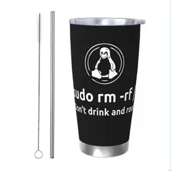 Programmer Insulated Tumbler with Straws Lid Linux Root Sudo Stainless Steel Coffee Mugs Outdoor Portable Hot Cold Drinks Cup
