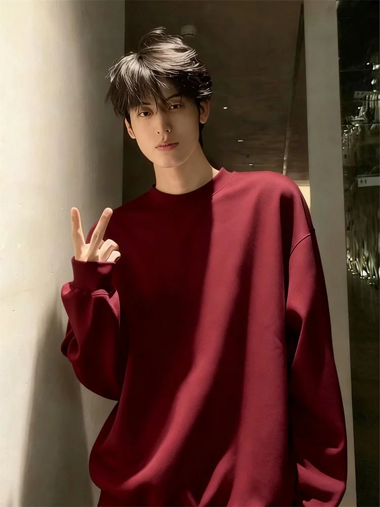 

Men's round Ne Fce Lined Hoodie Thiened Inner Wear Casual American Sle Spring Outerwear Breathable Cotton Sweatirt