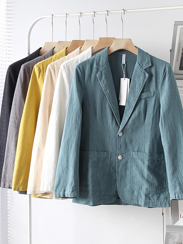 

Мужская летняя тонкая льняная повседневная куртка-пиджак, однобортное пальто в деловом стиле, модное, с длинными рукавами, приталенное, на четыре сезона, универсальное