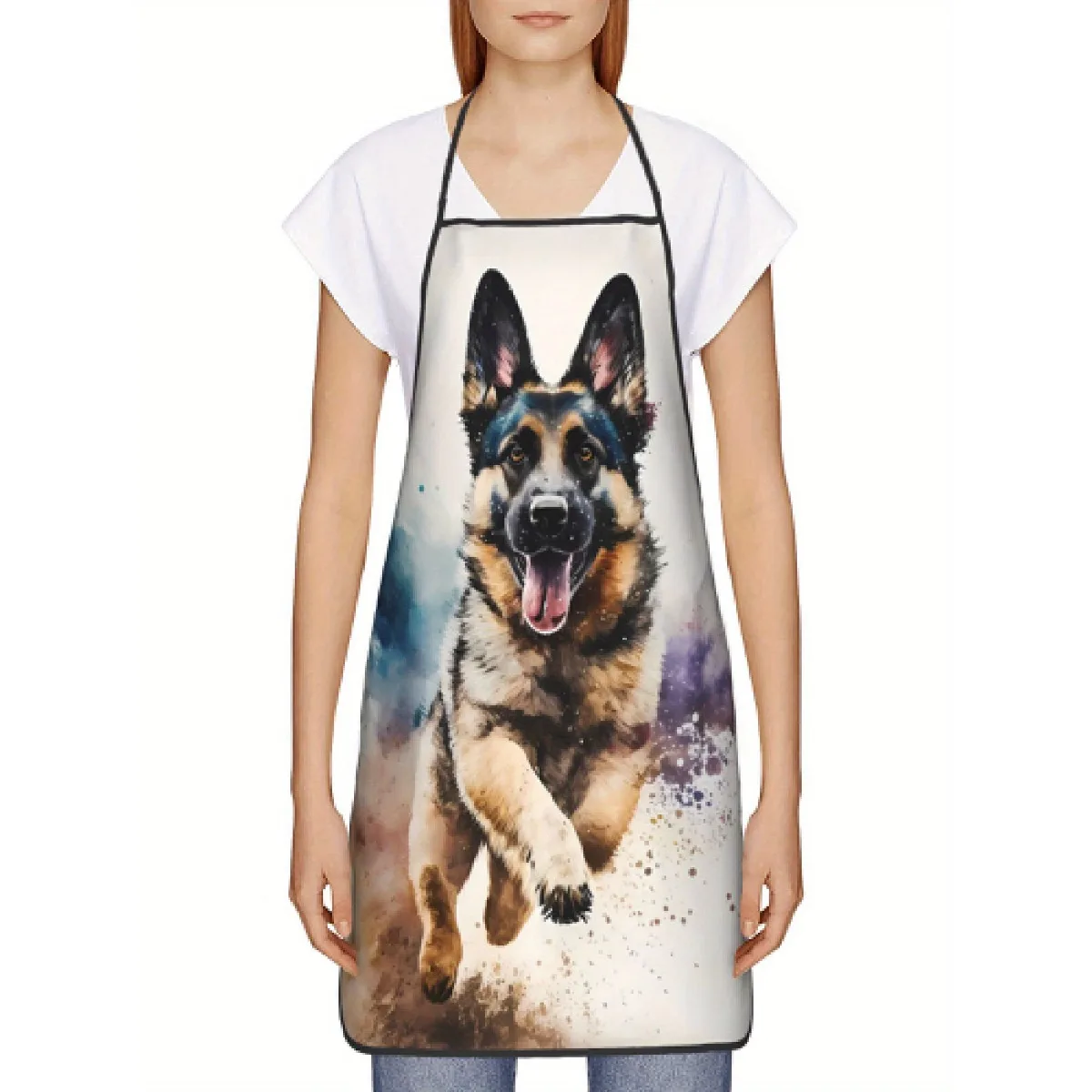 Cute German Shepherd Dog Print Apron for Kitchen Baking Cooking BBQ Picnic Gift Apron