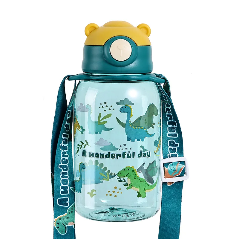 

Детская бутылка для воды 650 мл с трубочкой, мультяшным ремешком, герметичная пластиковая кружка для школы и активного отдыха, контейнер для напитков для детей