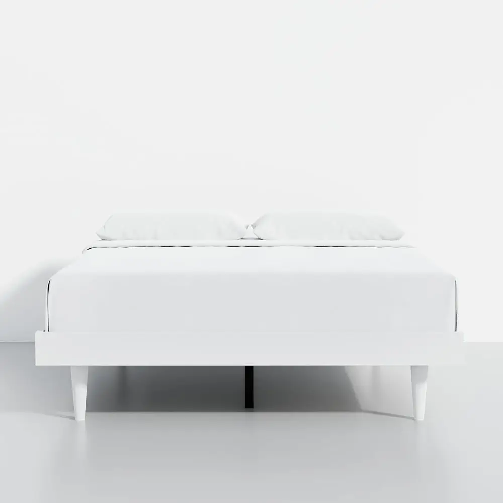 Havenwood Base de cama moderna con plataforma de madera maciza con patas de madera empotradas – No necesita somier, montaje rápido – Tamaño completo en blanco