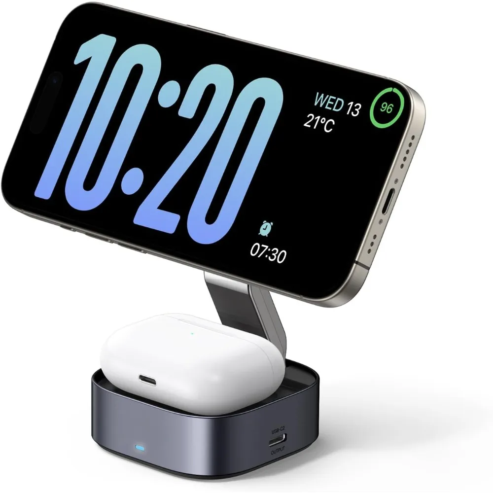 

Магнитная складная зарядная станция, быстрое беспроводное зарядное устройство 2 в 1, совместимое с IPhone, Airpods (без адаптера переменного тока)