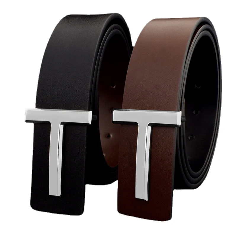 High Quality Designer Belts Men Fashion T Letter Luxury Famous Genuine Leather Belt Jeans Formal Cowskin Black Waist Strap 3.7cm