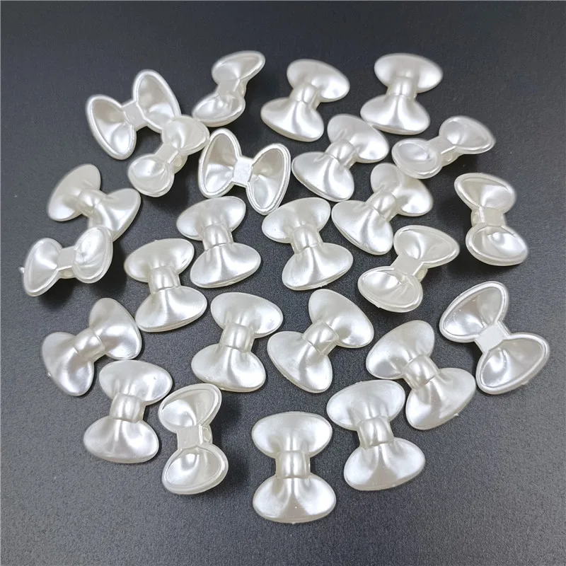 20pcs Earrings Accessories Ribbon Bow With Hole DIY Handmade Imitation Pearl Material Acrylic Bead Bow Shape Children Necklace