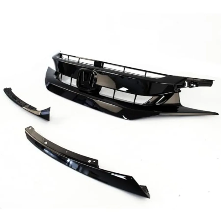 3 قطعة شبكة المصد الأمامي شواية سوداء لامعة مع زخرفة قولبة لعام 2019 و 2020 Honda Civic مظهر هوائي محسن و #1