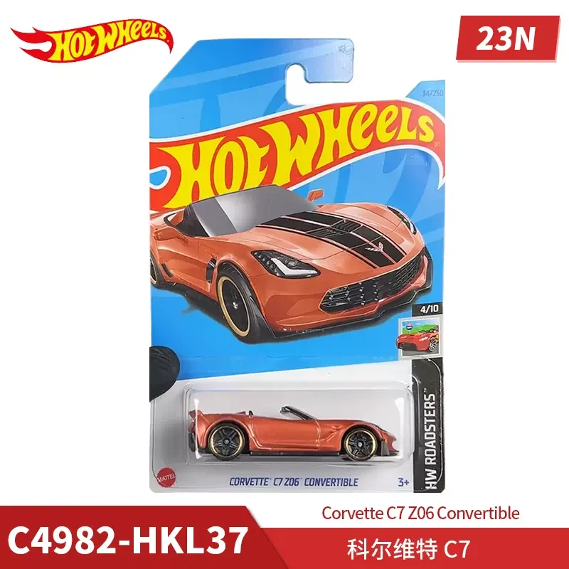 Genuine Hot Wheels Car Corvette C7 Z06 Convertible Kids Toys for Boy Voiture Model 1:64 Diecast C4982-34 Brinquedo Birthday Gift