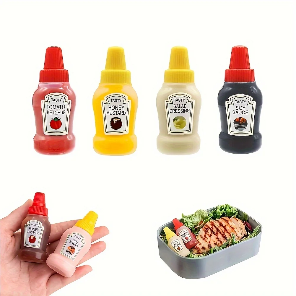 4/8 Stück Mini-Quetschflaschen für Gewürze, 25 ml, für Honig/Ketchup/Sojasauce/Salatdressing, Quetschbehälter für Lunchboxen, Gläser